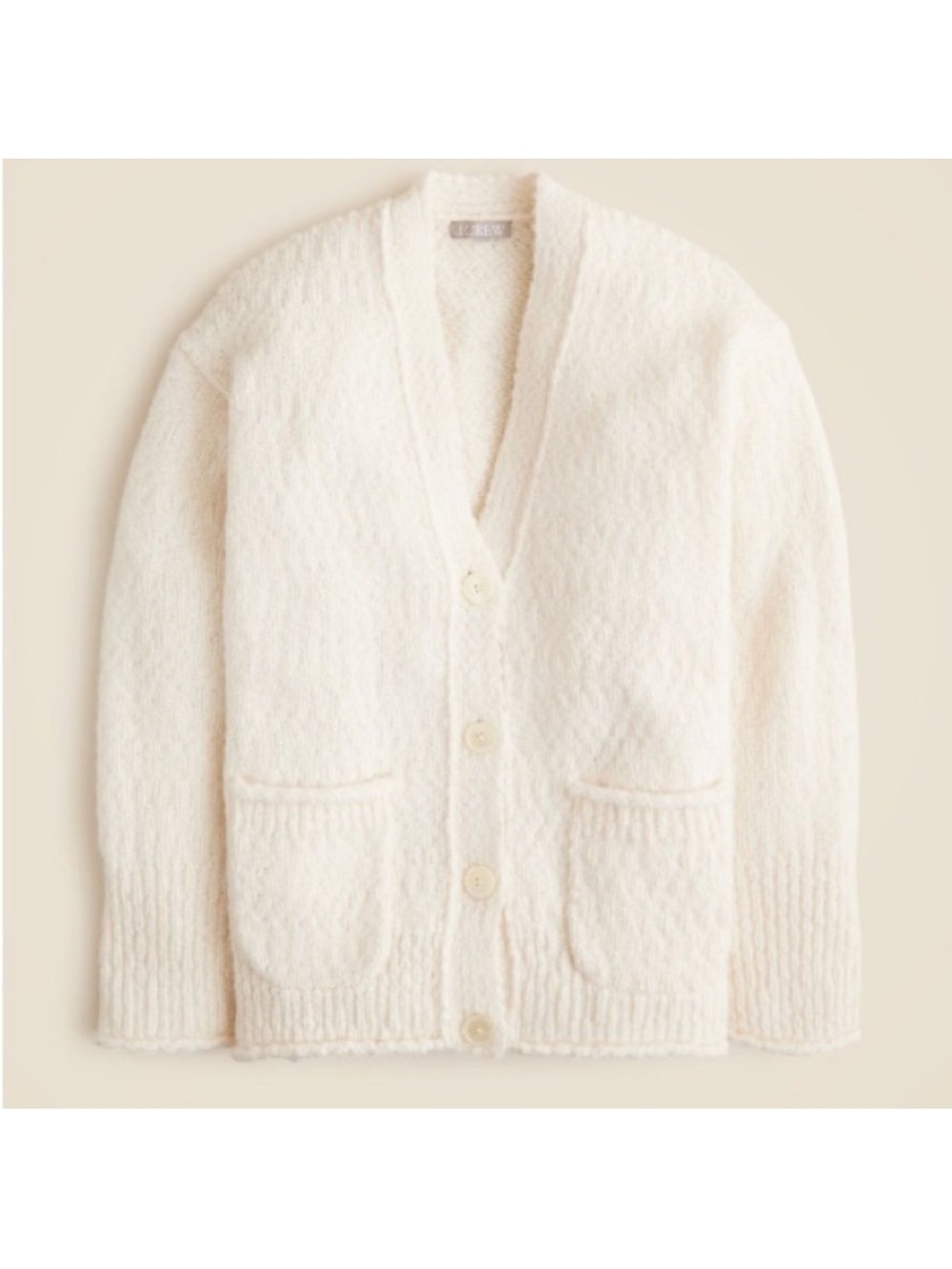 J. Crew Relaxed Cardigan in Textured Yarn Size XS Cream Oversized Layering Wool